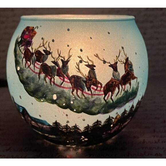 Christmas Reindeer Winter land 3 " Candle Holder Hand Painted - Picture 3 of 12